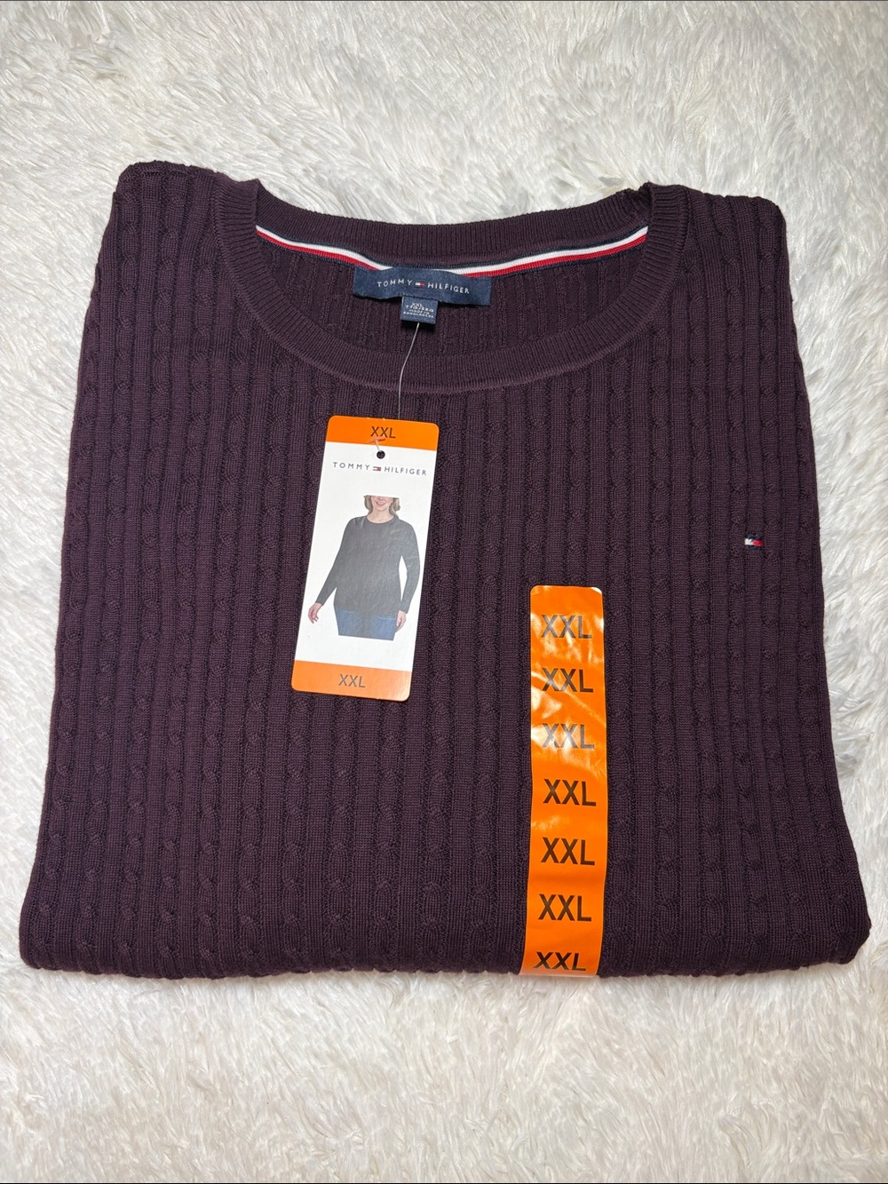Tommy Hilfiger Women's XXL Cable Crewneck Sweater - Plum